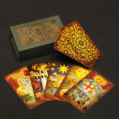 Premium Travelers Waterproof Golden Foil Tarot Cards with Guidebook Set - 4.72" x 2.76" Divination Cards