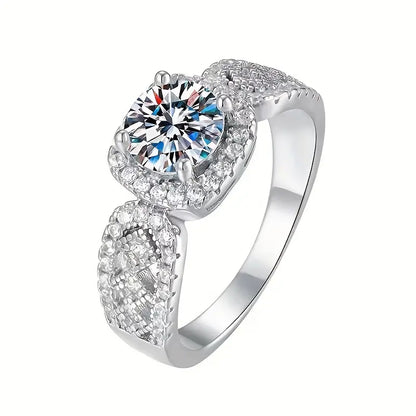 MARIEE - 1 Ct (1.6 TCW) Genuine Moissanite Gemstone in 18K White Gold Plated Solid .925 Sterling Silver Ring