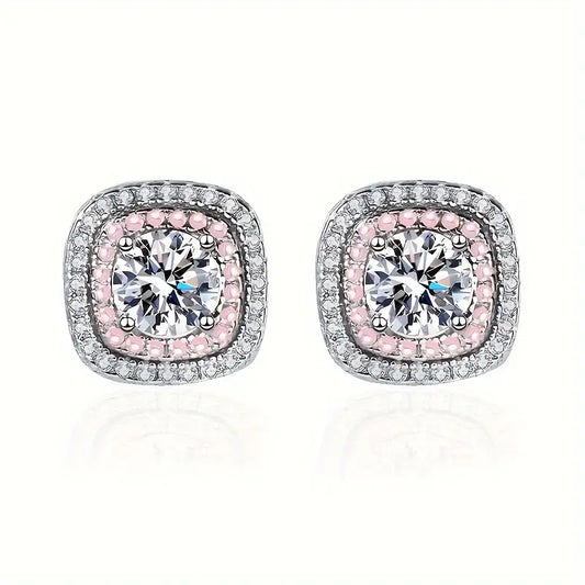 ALICE "PINK HALO" Stud Earrings in Genuine .925 Sterling Silver