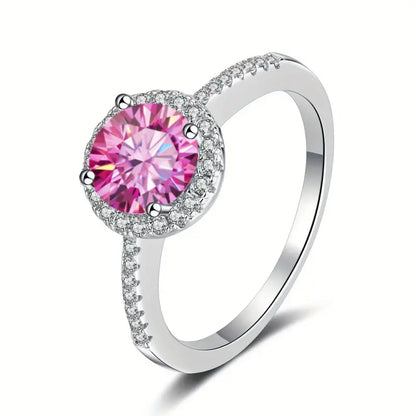 CHERIE - 1 Ct (1.6 TCW) Genuine Pink Moissanite Gemstone in 18K White Gold Plated Solid .925 Sterling Silver Ring