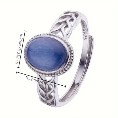 Natural Genuine Kyanite Cabochon embellished in 925 Sterling Silver Ring - Adjustable