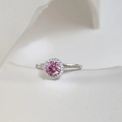 CHERIE - 1 Ct (1.6 TCW) Genuine Pink Moissanite Gemstone in 18K White Gold Plated Solid .925 Sterling Silver Ring