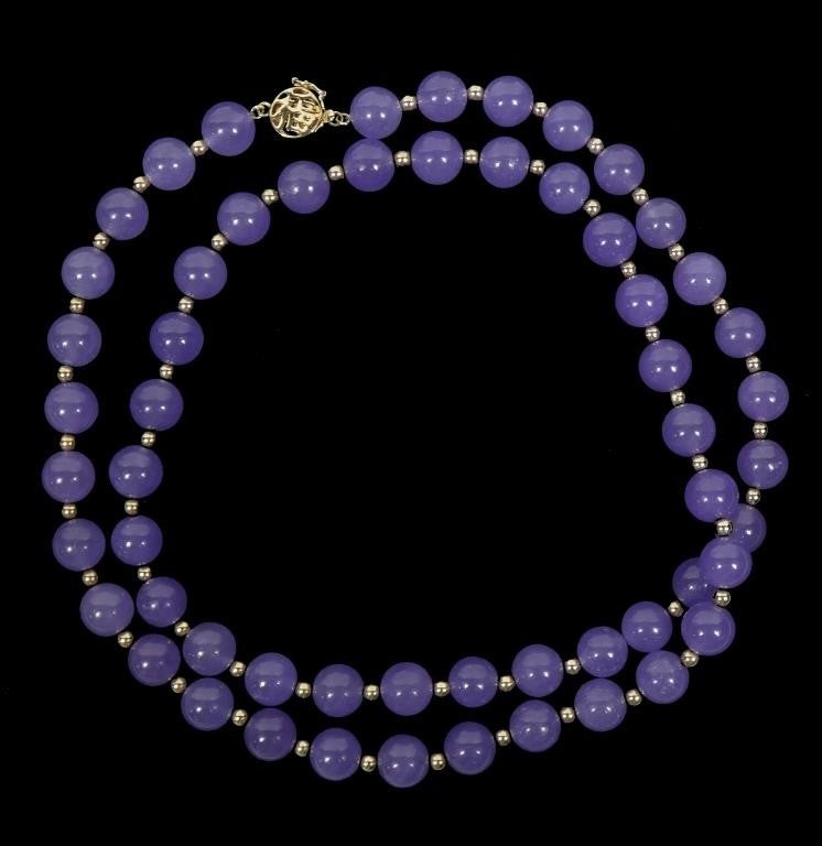 ALICE - LUXE Custom - 24" 8mm Lavender Amethyst Bead Necklace w/ 14kt Yellow Gold Clasp & Spacer Beads