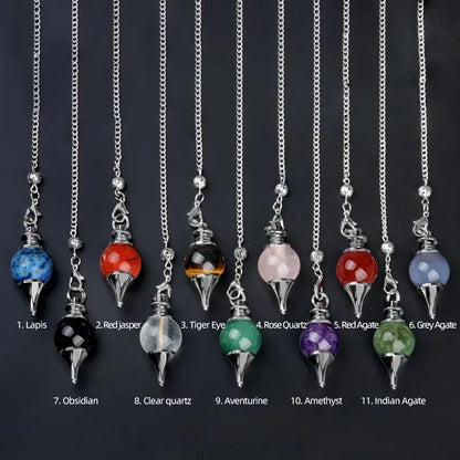 Genuine Natural Crystal Semi Precious Ball Spirit Pendulum Pendants