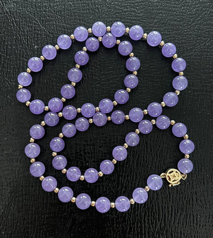 ALICE - LUXE Custom - 24" 8mm Lavender Amethyst Bead Necklace w/ 14kt Yellow Gold Clasp & Spacer Beads