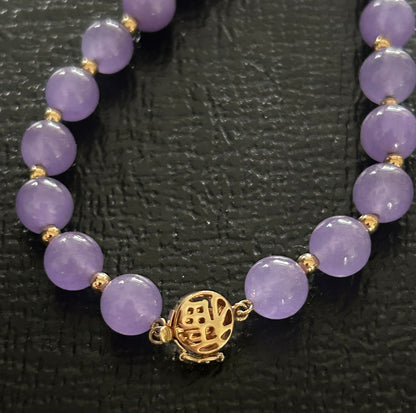 ALICE - LUXE Custom - 24" 8mm Lavender Amethyst Bead Necklace w/ 14kt Yellow Gold Clasp & Spacer Beads