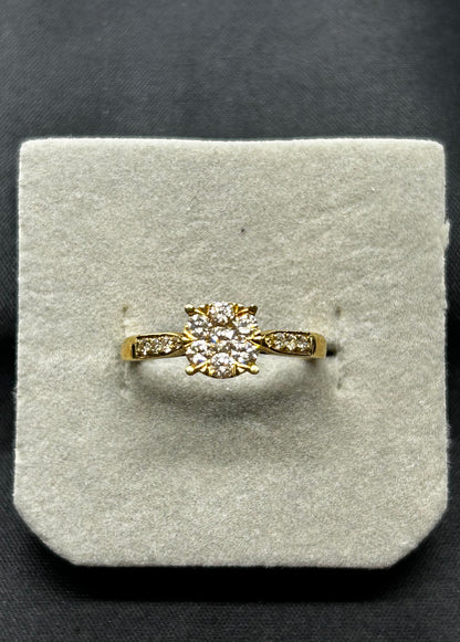 ALICE - LUXE Custom - 1.0 Carat (TCW) Natural Diamond Vintage Bridal Cluster 18k Yellow Gold Ring