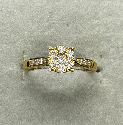 ALICE - LUXE Custom - 1.0 Carat (TCW) Natural Diamond Vintage Bridal Cluster 18k Yellow Gold Ring