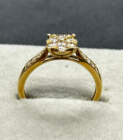 ALICE - LUXE Custom - 1.0 Carat (TCW) Natural Diamond Vintage Bridal Cluster 18k Yellow Gold Ring