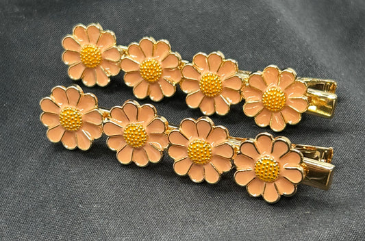 ALICE - Classic Barrettes - "Daisy's Done Right" Enameled Metal Barrettes in Pink Flower