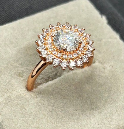 SITA - 1.75 Carat Genuine Moissanite Gemstone in 18K Rose Gold Plated Solid .925 Sterling Silver Ring - GRA Certificate