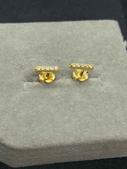 ALICE - Petite Premiums Line - Gold Bars & Gemstones 18kt gold Plated Genuine .925 Sterling Silver Minimalist Stud Earrings