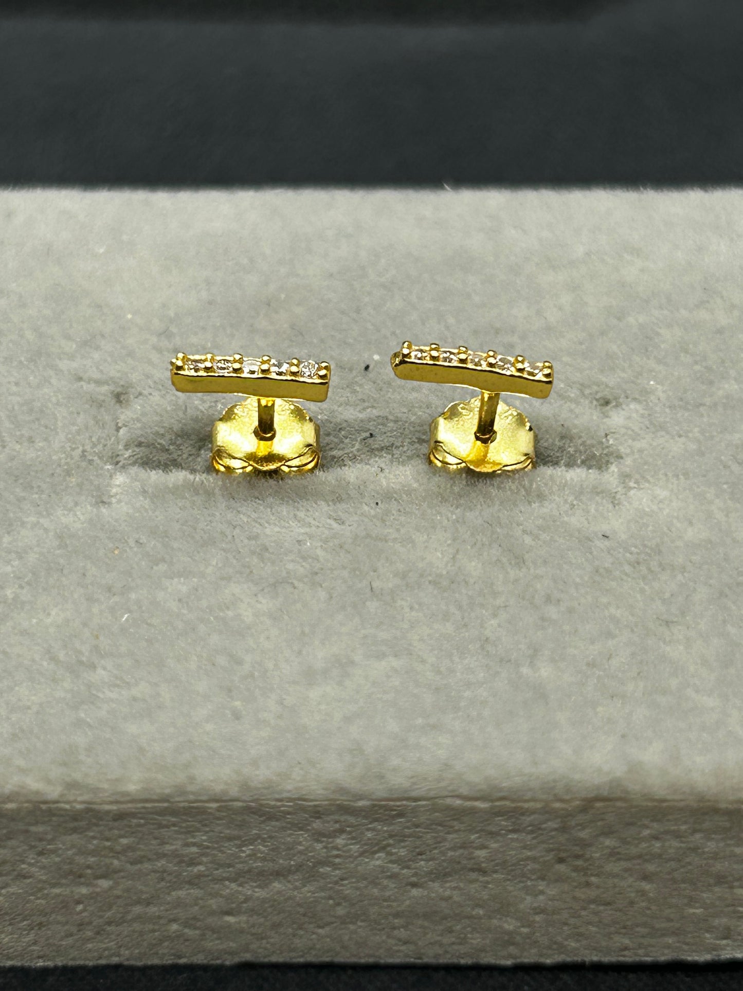 ALICE - Petite Premiums Line - Gold Bars & Gemstones 18kt gold Plated Genuine .925 Sterling Silver Minimalist Stud Earrings