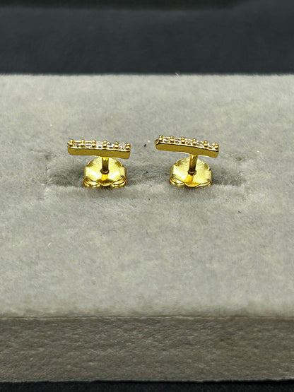 ALICE - Petite Premiums Line - Gold Bars & Gemstones 18kt gold Plated Genuine .925 Sterling Silver Minimalist Stud Earrings