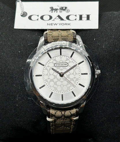 COACH NEW YORK - "Classic" Signature Model Womens Watch with Khaki Fabric Strap