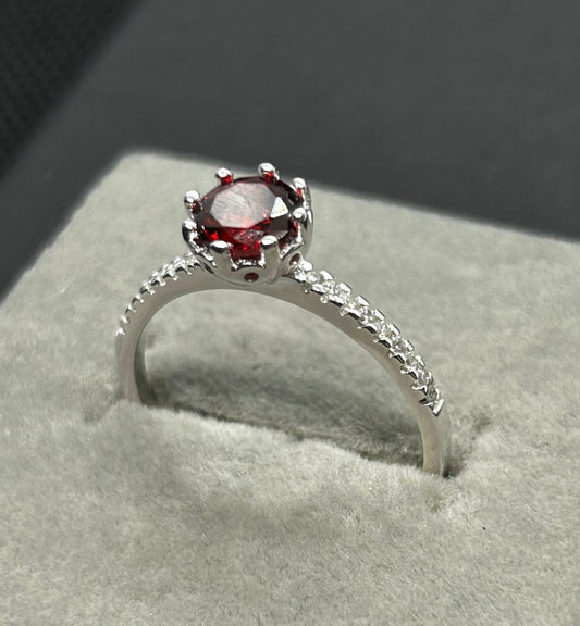 ALICE - Demure Collection - 6.5mm / 1.0 Carat Red Zirconia Gemstone Solitaire in Solid .925 Sterling Silver Minimalist Rings