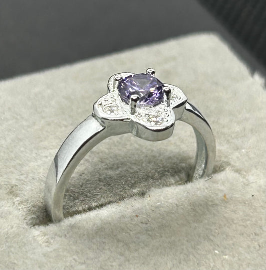 ALICE - Demure Collection - 5mm / 3/5 Carat Purple Zirconia Gemstone Solitaire in Solid .925 Sterling Silver Minimalist Rings