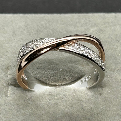 FAITH - Two Tone Mobius Style Ring in 18kt gold plated .925 Sterling Silver and Cubic Zirconia Gemstones