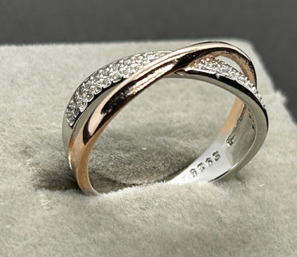 FAITH - Two Tone Mobius Style Ring in 18kt gold plated .925 Sterling Silver and Cubic Zirconia Gemstones