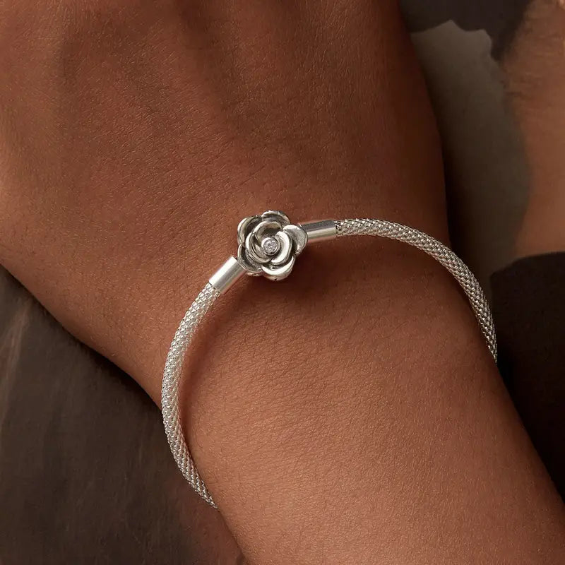 ALICE Rose Elegance .925 Sterling Solid Silver Floral Rope Bracelet