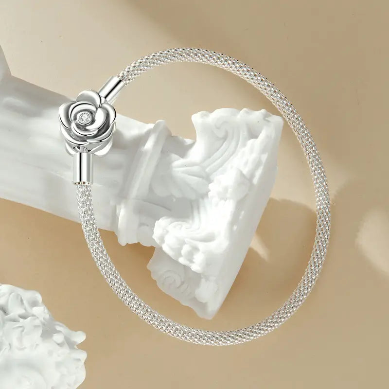 ALICE Rose Elegance .925 Sterling Solid Silver Floral Rope Bracelet