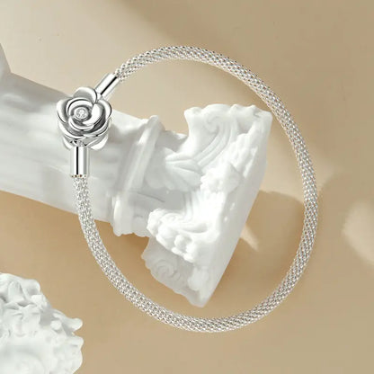 ALICE Rose Elegance .925 Sterling Solid Silver Floral Rope Bracelet