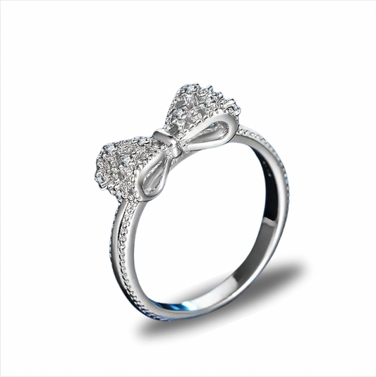 ALICE - Bow Ring in 925 Sterling Silver and Genuine Cubic Zirconia