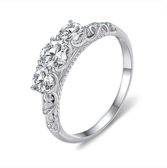 ASPEN - Vintage Filagree Ring in 925 Sterling Silver with three 0.4 Carat Genuine Moissanites