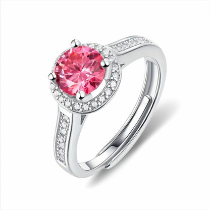 ROSÉ - 1 Ct (2.8 TCW) Genuine Pink Moissanite Gemstone in 18K White Gold Plated Solid 925 Sterling Silver Ring (Adjustable)