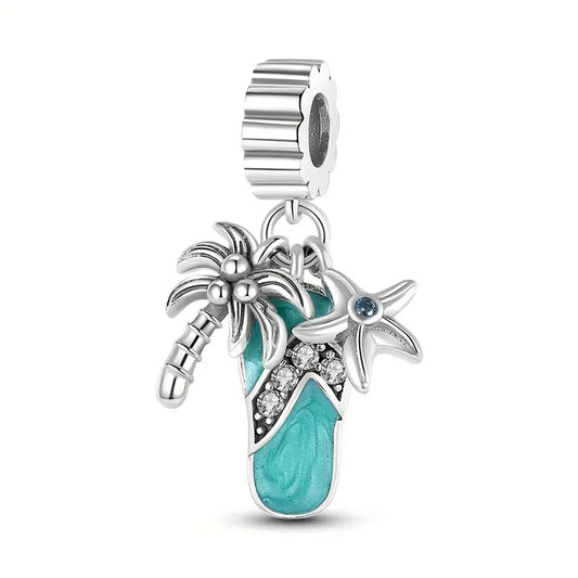 ALICE .925 Sterling Silver Charms - Beach Sandal Flip-Flop & Palm Tree