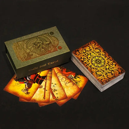 Premium Travelers Waterproof Golden Foil Tarot Cards with Guidebook Set - 4.72" x 2.76" Divination Cards