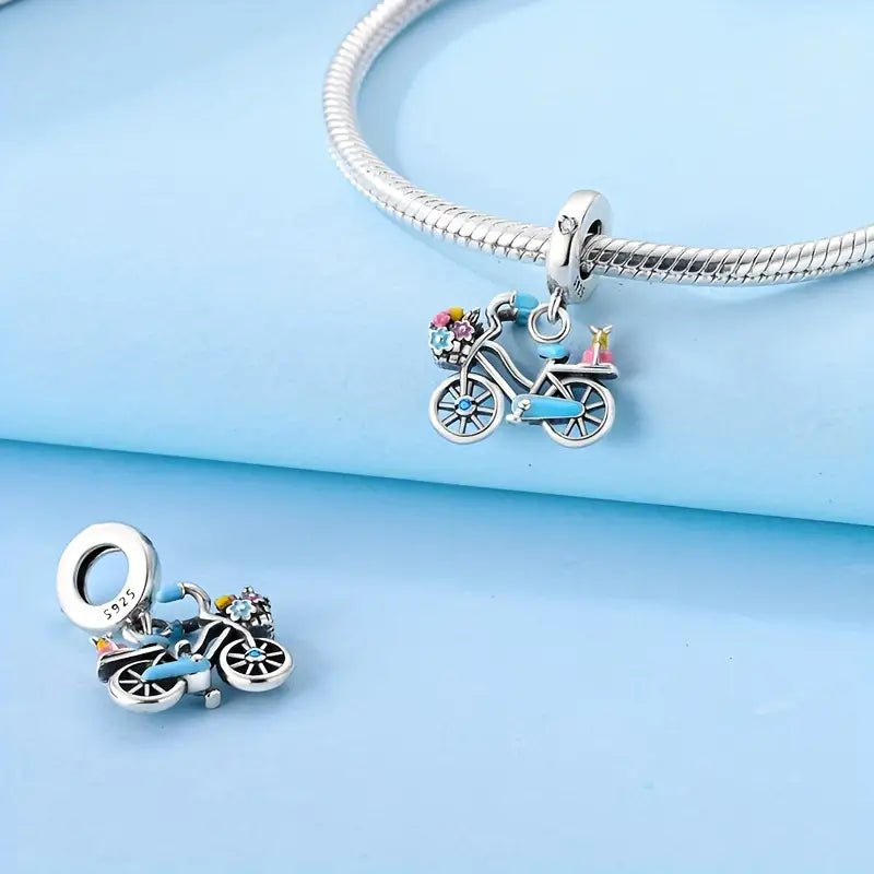 ALICE .925 Sterling Silver Charms - Spring Time Girls Bicycle