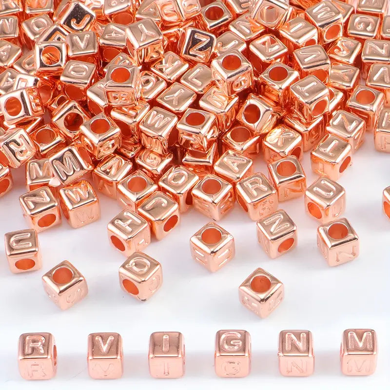 ALICE - 200pcs 0.6cm Metallic Rose Gold 200pcs Cube CCB Square A-Z Mixed Loose Letter Beads for Jewelry Making