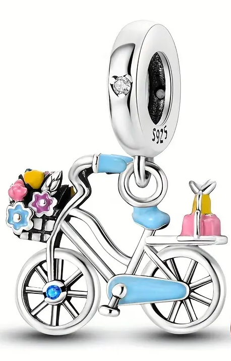 ALICE .925 Sterling Silver Charms - Spring Time Girls Bicycle