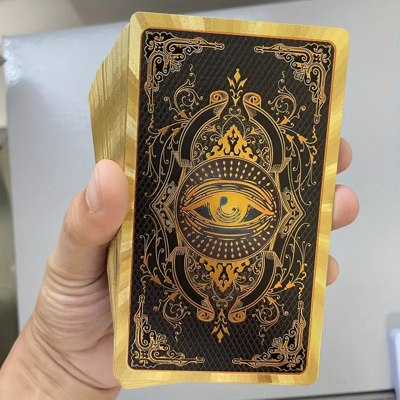 Premium Bi-Lingual English/Spanish Golden Foil Tarot Deck - 4.72" x 2.76" Divination Cards