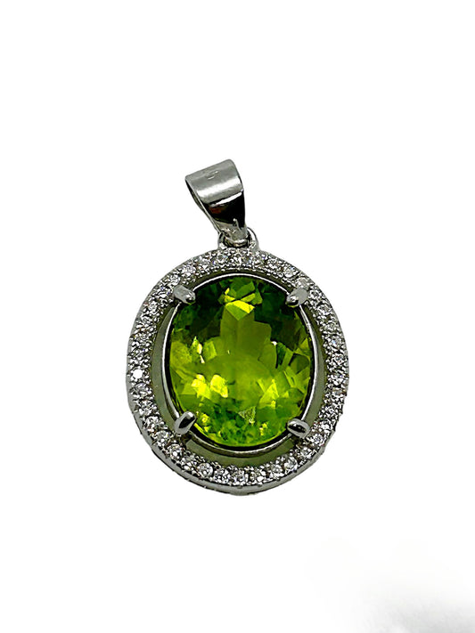 ALICE - LUXE Custom - 4.10 Carat Natural Burmese Peridot in solid .925 Sterling Silver Pendant - GCI Certified