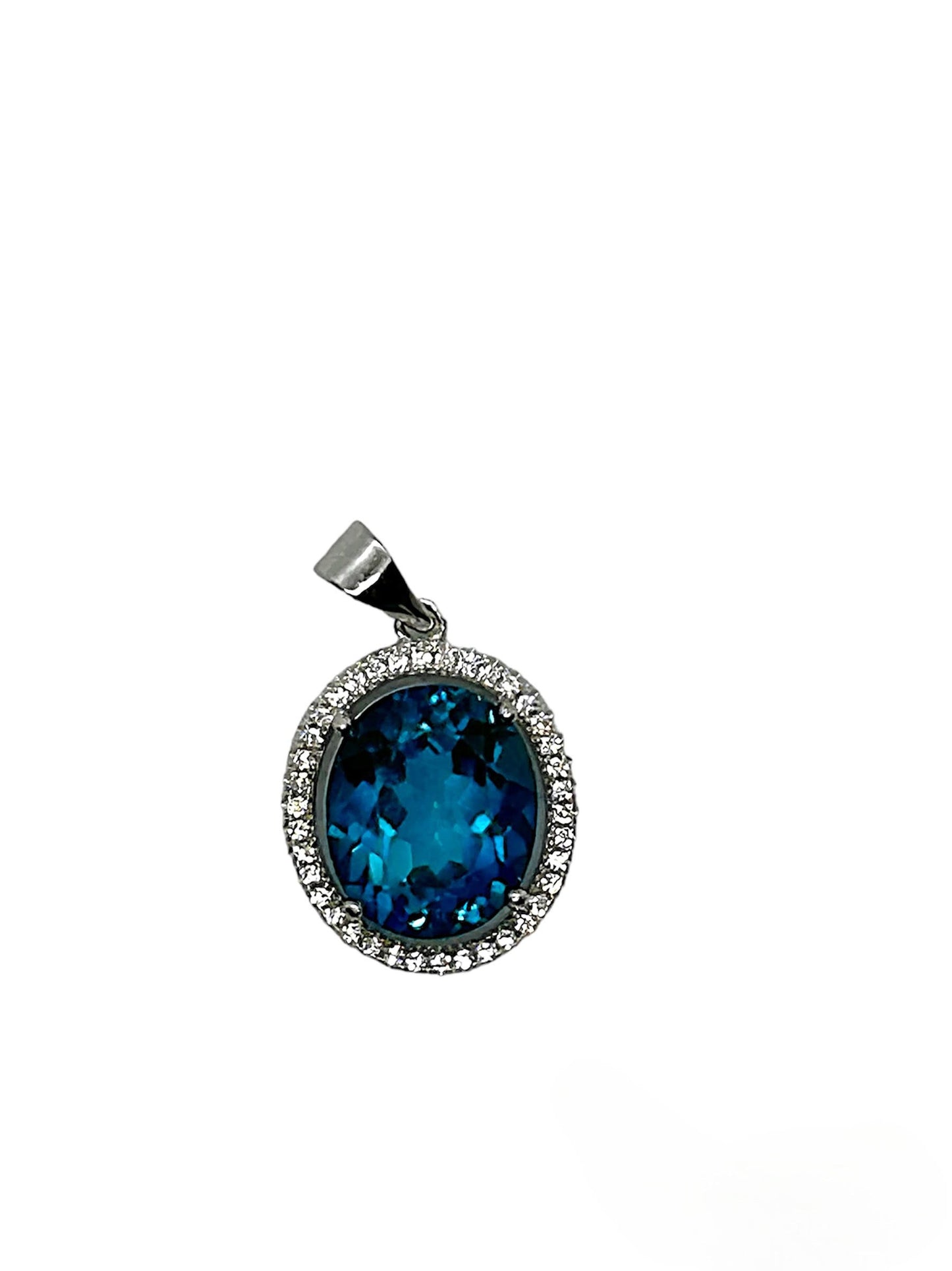 ALICE - LUXE Custom - 6.90 Carat Natural Brazilean London Blue Topaz in solid .925 Sterling Silver Pendant - GCI Certified