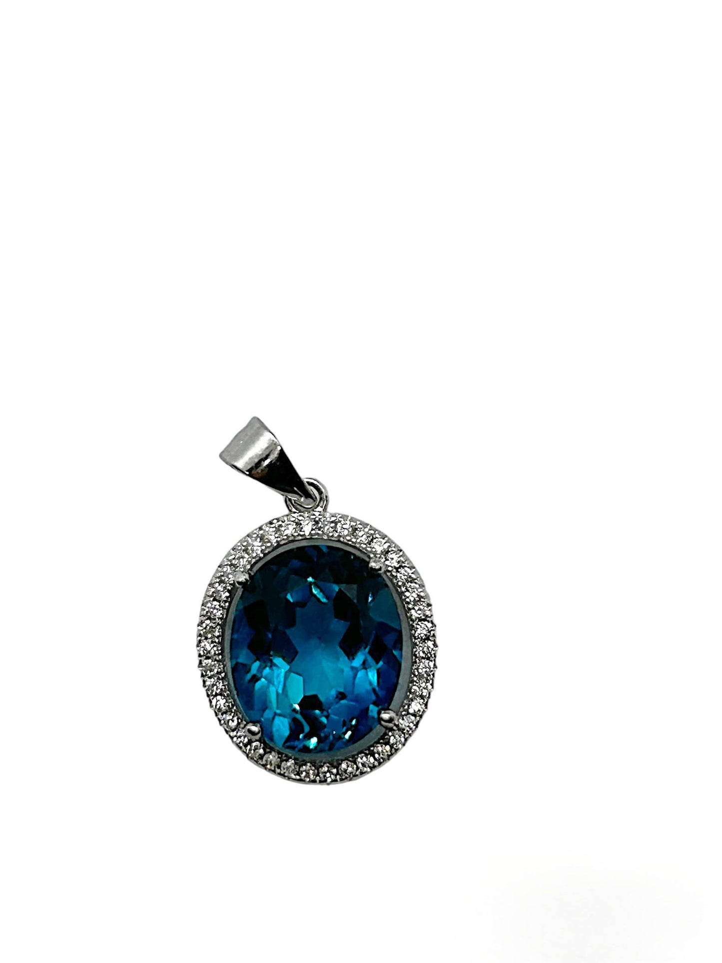 ALICE - LUXE Custom - 6.90 Carat Natural Brazilean London Blue Topaz in solid .925 Sterling Silver Pendant - GCI Certified