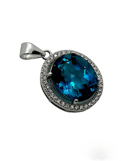 ALICE - LUXE Custom - 6.90 Carat Natural Brazilean London Blue Topaz in solid .925 Sterling Silver Pendant - GCI Certified