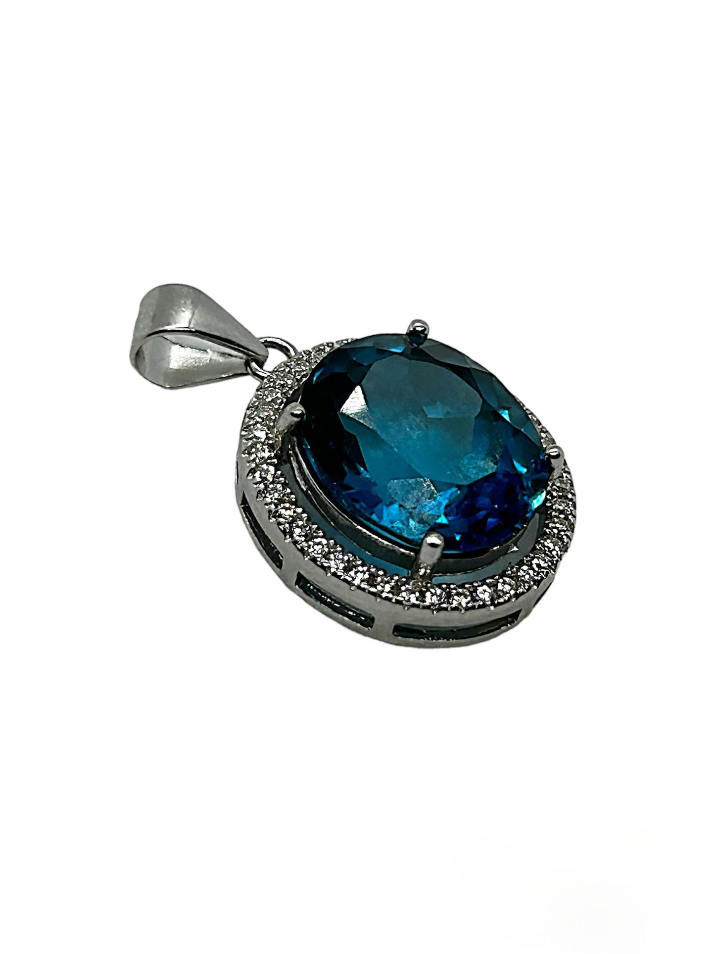 ALICE - LUXE Custom - 6.90 Carat Natural Brazilean London Blue Topaz in solid .925 Sterling Silver Pendant - GCI Certified