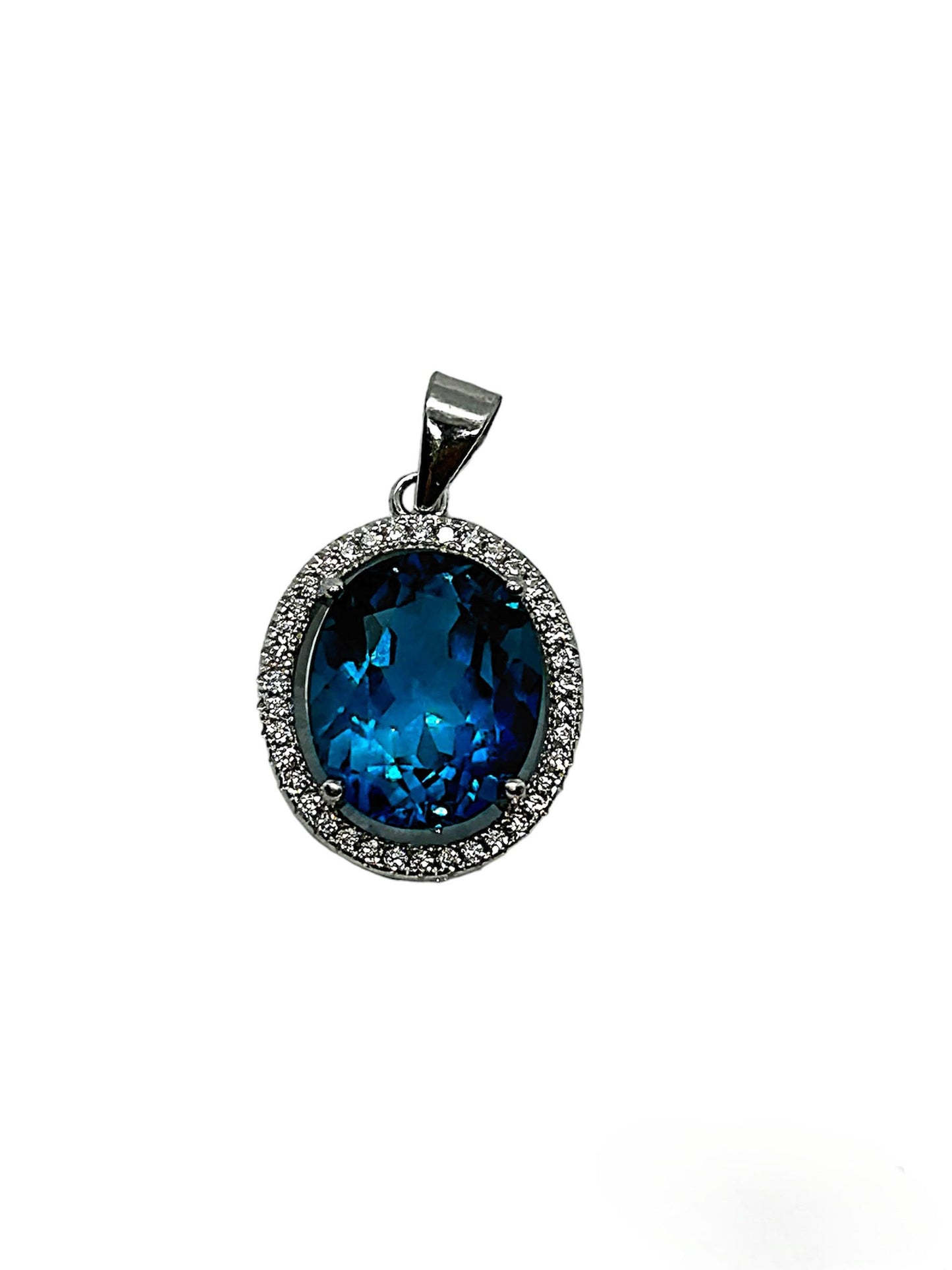 ALICE - LUXE Custom - 6.90 Carat Natural Brazilean London Blue Topaz in solid .925 Sterling Silver Pendant - GCI Certified